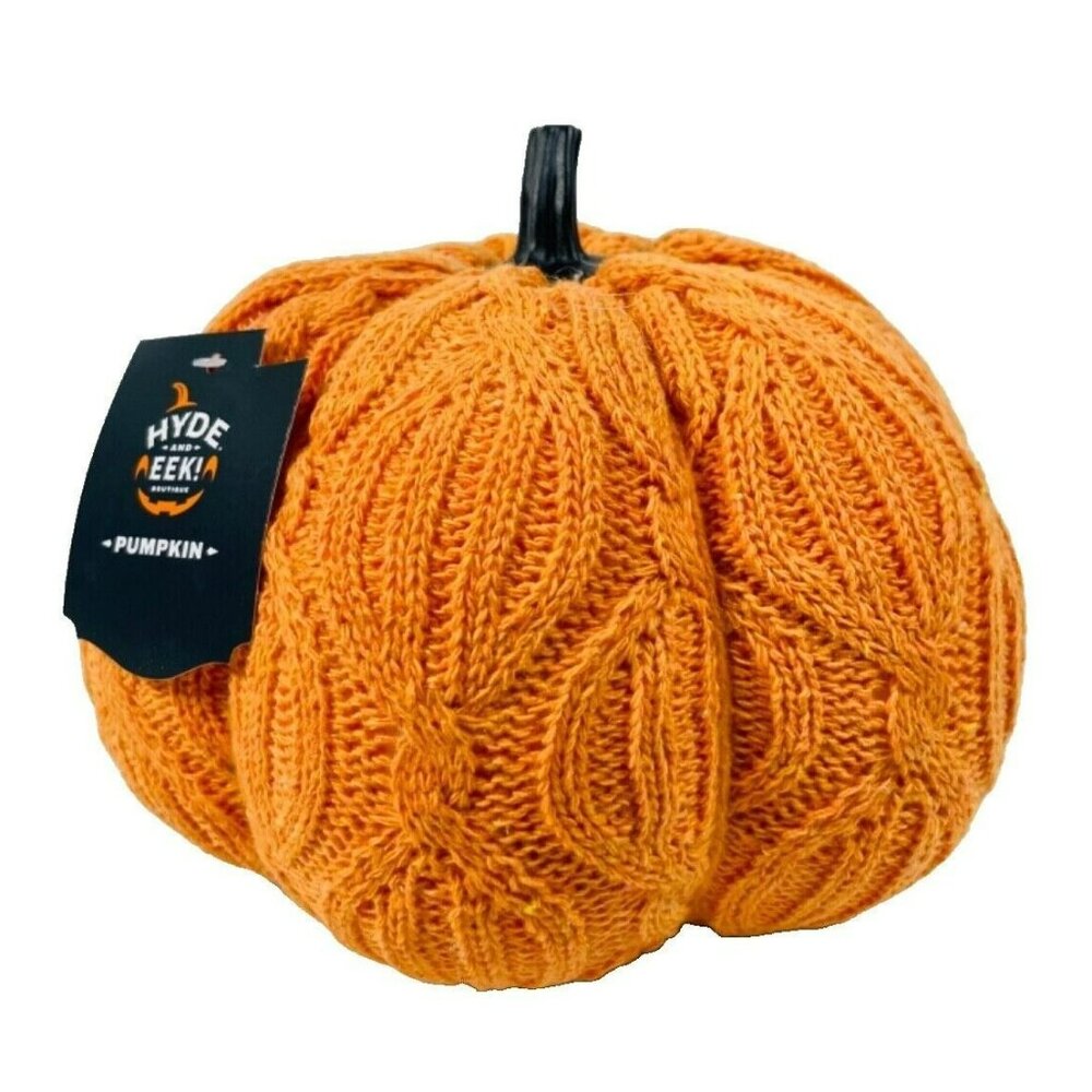 Hyde & Eek! Cable Knit Decorative Pumpkin 5.75" Orange Fall Halloween